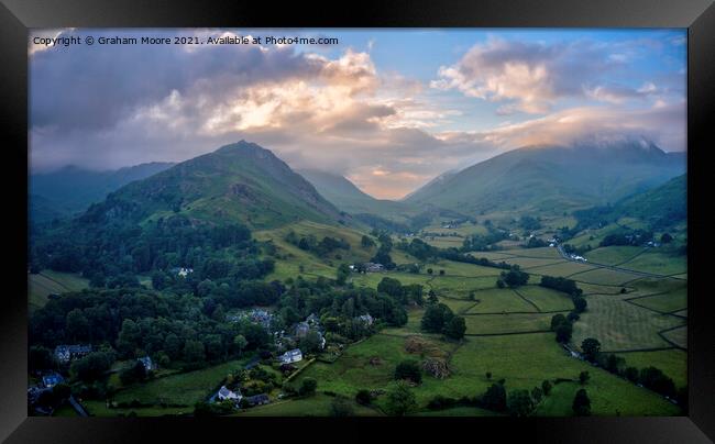 Helm Crag and Dunmail Raise sunset Framed Print by Graham Moore