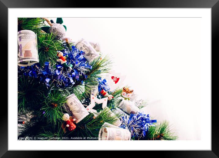 Detail of christmas tree with decorations and dollar bills wishi Framed Mounted Print by Joaquin Corbalan