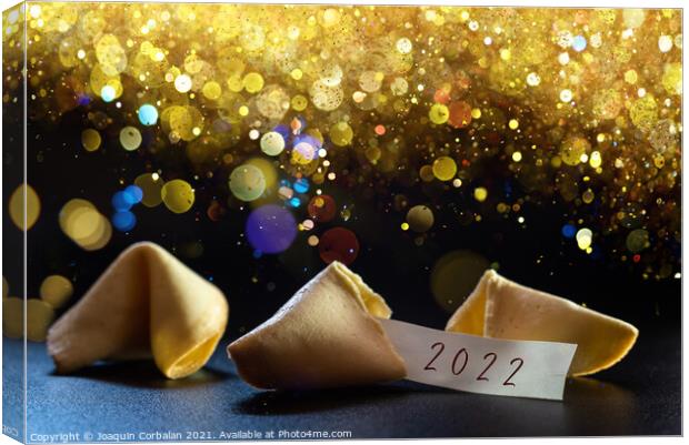 Label congratulating the new year 2022 on a lucky cookie, ideal  Canvas Print by Joaquin Corbalan