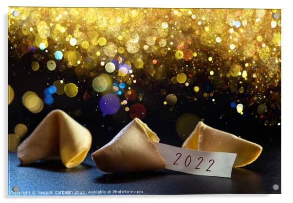 Label congratulating the new year 2022 on a lucky cookie, ideal  Acrylic by Joaquin Corbalan