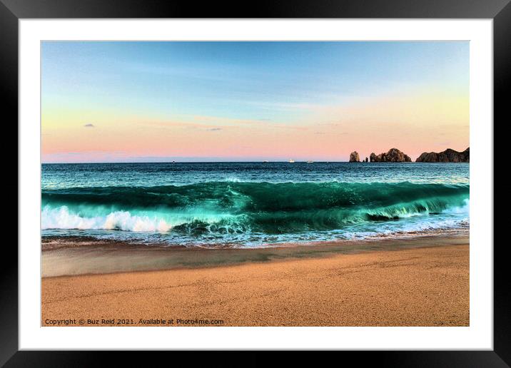 Green Curls, Seaside waves illuminated at sunset, Cabo San Lucas, Mexico Framed Mounted Print by Buz Reid