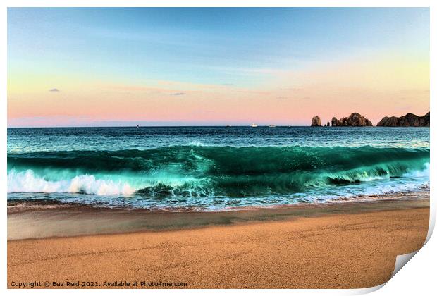Green Curls, Seaside waves illuminated at sunset, Cabo San Lucas, Mexico Print by Buz Reid