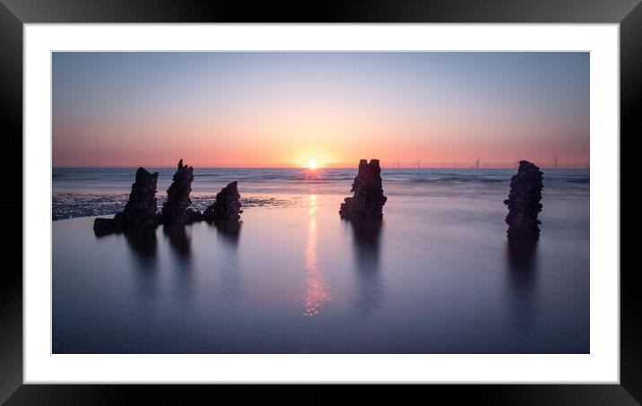 Shimmering Water around the Old Hoylake Shipwreck Framed Mounted Print by Liam Neon