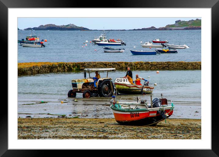Fisherman coming back into Portelet harbour Guernsey Framed Mounted Print by George de Putron