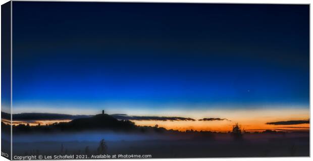 Blue Hour Sunrise Glastonbury  Canvas Print by Les Schofield