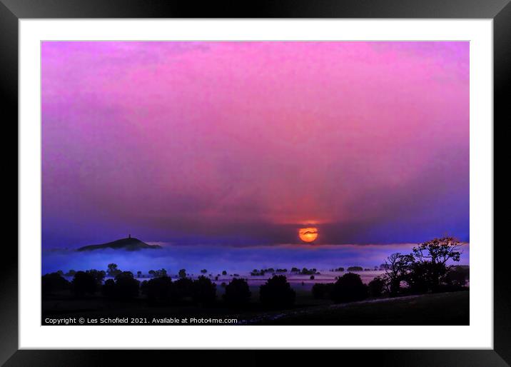 Sunrise at Glastonbury  Framed Mounted Print by Les Schofield