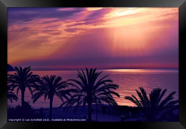 Sunset In Cala Bona Majorca Mallorca Framed Print by Les Schofield