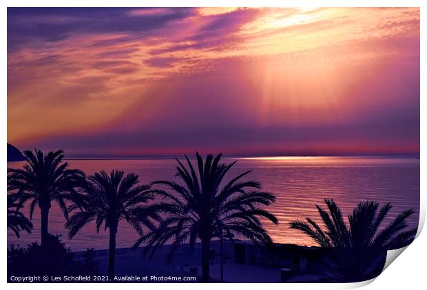 Sunset In Cala Bona Majorca Mallorca Print by Les Schofield