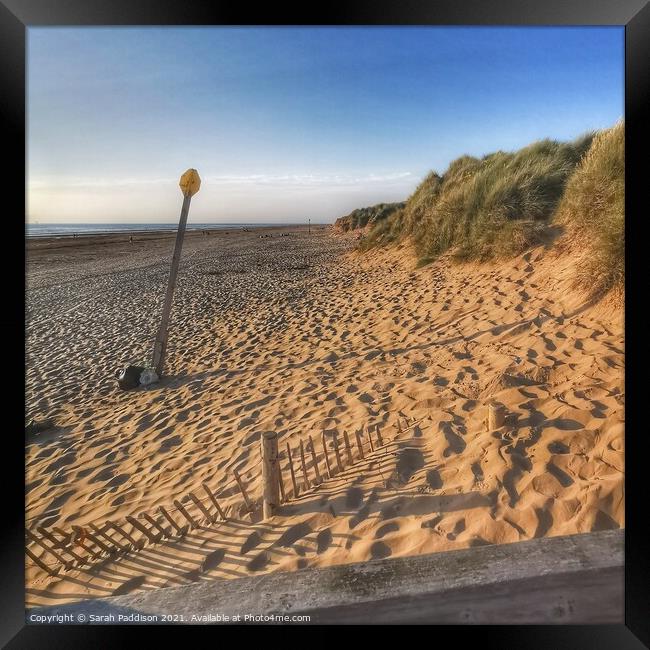 Formby beach and sand dunes Framed Print by Sarah Paddison
