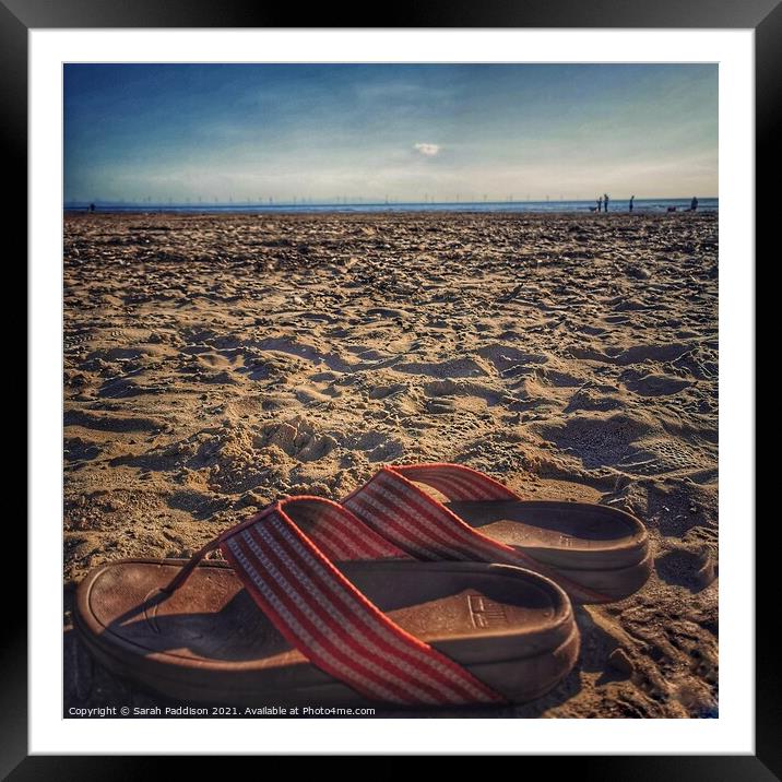 Flipflops on Formby beach Framed Mounted Print by Sarah Paddison