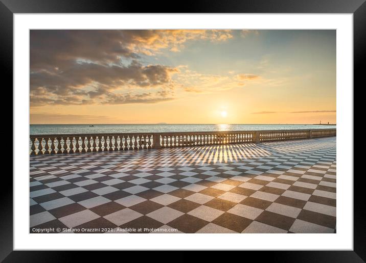 Mascagni terrace at sunset. Livorno Framed Mounted Print by Stefano Orazzini