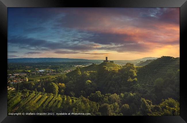 Prosecco Hills, vineyards and San Lorenzo church. Framed Print by Stefano Orazzini