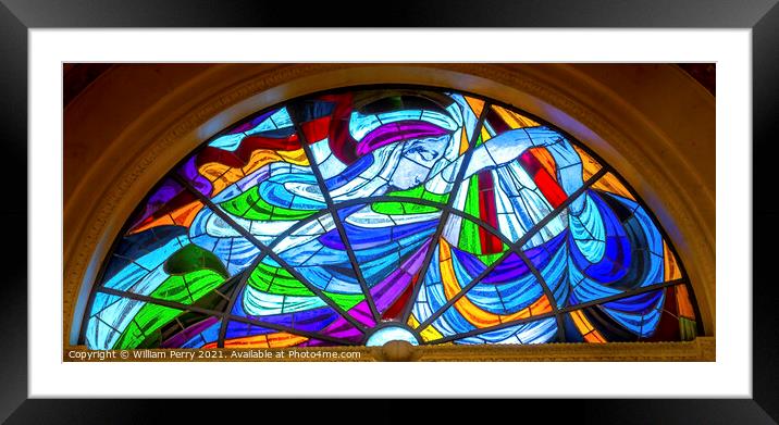 Mary Stained Glass Basilica of Lady of Rosary Fatima Portugal Framed Mounted Print by William Perry