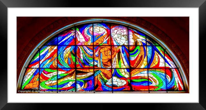 Mary Jesus Stained Glass Basilica Lady Rosary Fatima Portugal Framed Mounted Print by William Perry