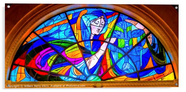 Mary Stained Glass Basilica of Lady of Rosary Fatima Portugal Acrylic by William Perry