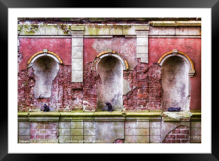old wall containing statues of cats Framed Mounted Print by Chris Willemsen