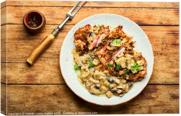 Turkey steak with fried mushrooms Canvas Print by Mykola Lunov Mykola