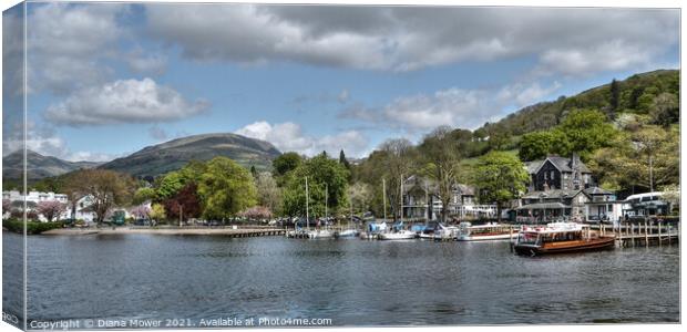 Jetties and boats at Ambleside Windermere  Canvas Print by Diana Mower