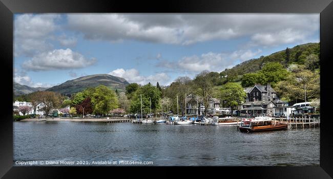 Jetties and boats at Ambleside Windermere  Framed Print by Diana Mower