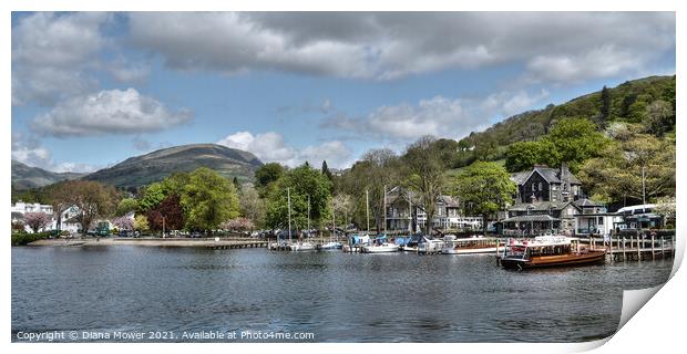 Jetties and boats at Ambleside Windermere  Print by Diana Mower