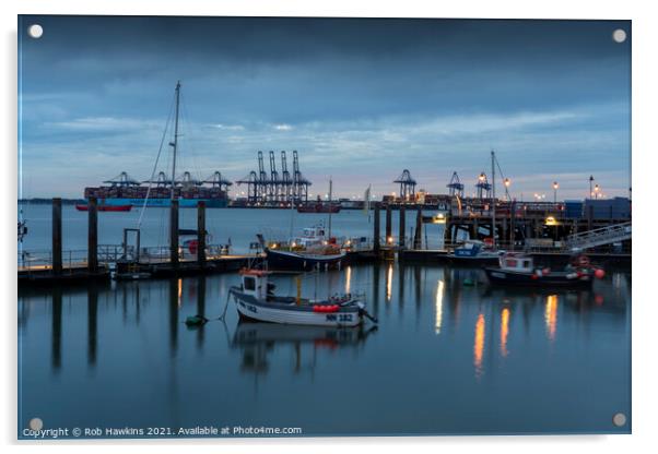 Harwich Felixstowe Twilight Acrylic by Rob Hawkins