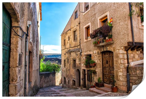 medieval city street with stone buildings Print by David Galindo