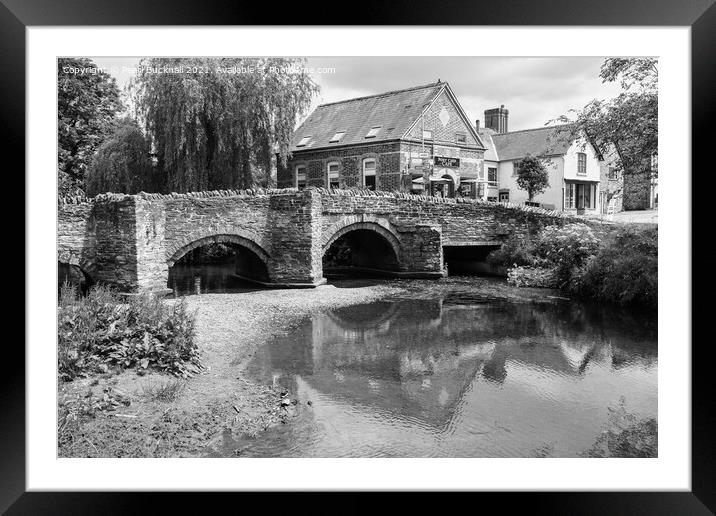 Clun Bridge Shropshire in Black and White Framed Mounted Print by Pearl Bucknall