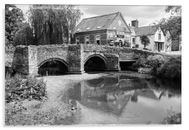 Clun Bridge Shropshire in Black and White Acrylic by Pearl Bucknall