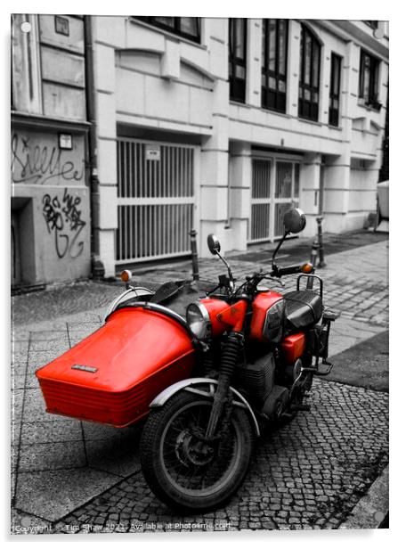 Red Bike and sidecar Acrylic by Tim Shaw