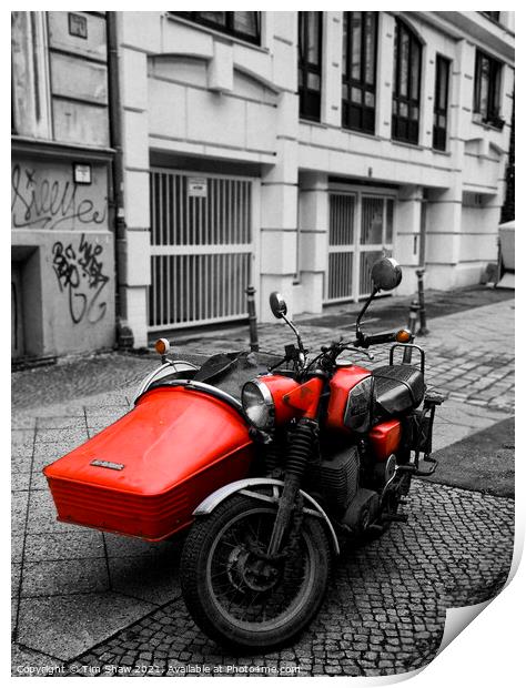Red Bike and sidecar Print by Tim Shaw