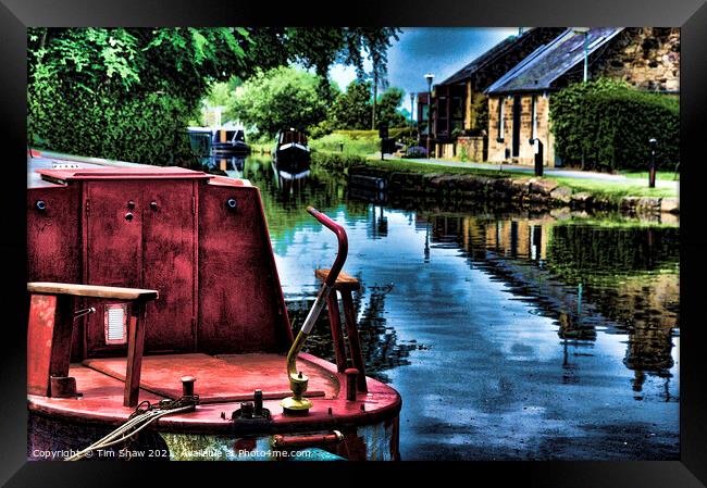 Red canal Barge Framed Print by Tim Shaw