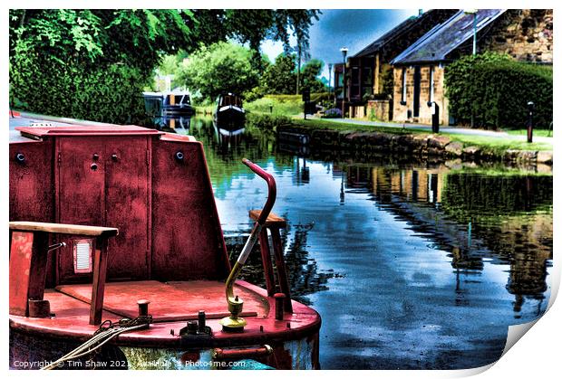 Red canal Barge Print by Tim Shaw