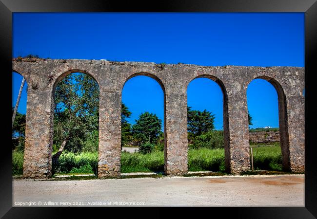 Ancient Usseira Aqueduct Obidos Portugal Framed Print by William Perry