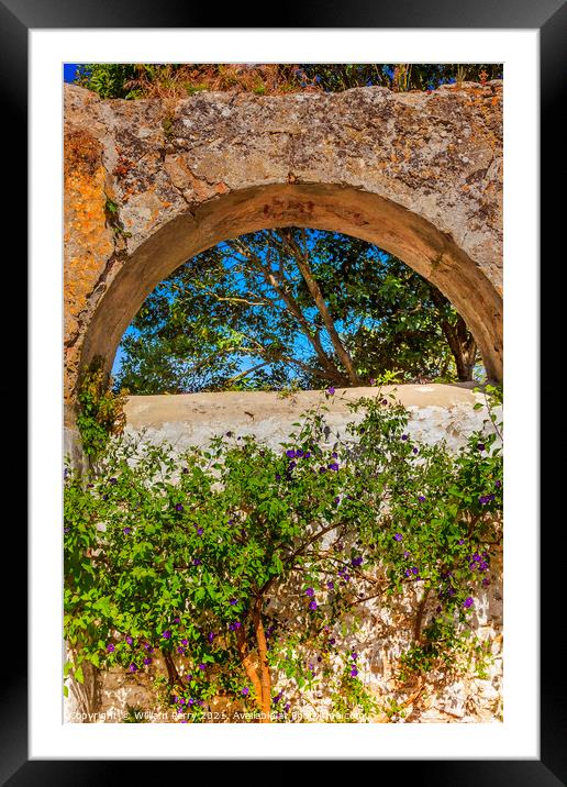 Ancient Usseira Aqueduct Blue Flowers Obidos Portugal Framed Mounted Print by William Perry