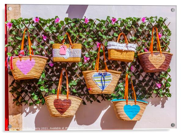 Straw Baskets Bags Handicrafts Obidos Portugal Acrylic by William Perry