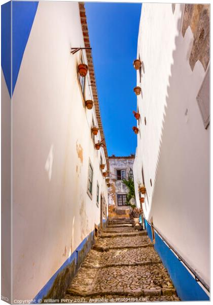 Narrow White Walls Street 11th Century Obidos Portugal Canvas Print by William Perry