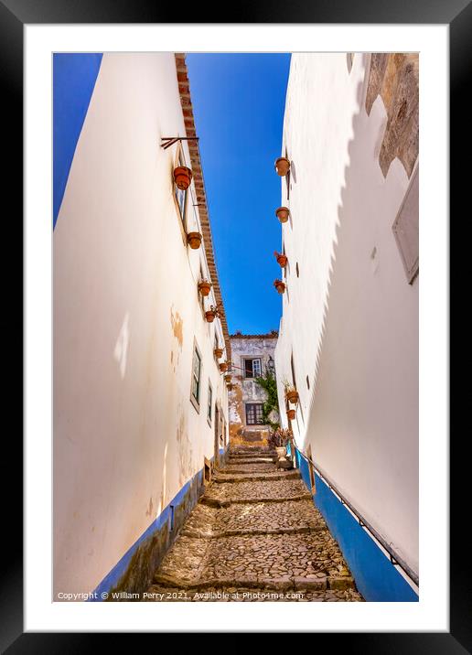 Narrow White Walls Street 11th Century Obidos Portugal Framed Mounted Print by William Perry