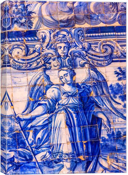 Blue Angel Tiles Porta da Vila Southern Gate Obidos Portugal Canvas Print by William Perry