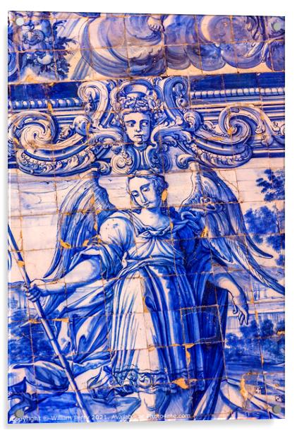 Blue Angel Tiles Porta da Vila Southern Gate Obidos Portugal Acrylic by William Perry