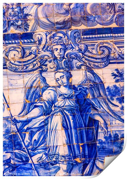 Blue Angel Tiles Porta da Vila Southern Gate Obidos Portugal Print by William Perry