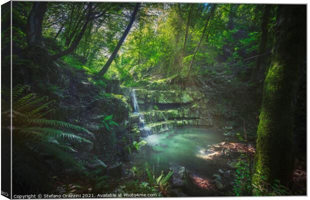 Waterfall inside a forest. Tuscany Canvas Print by Stefano Orazzini