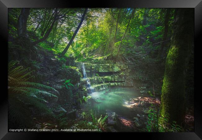 Waterfall inside a forest. Tuscany Framed Print by Stefano Orazzini