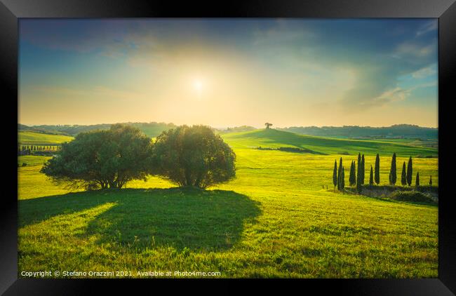 Rolling hills and trees. Tuscany Framed Print by Stefano Orazzini