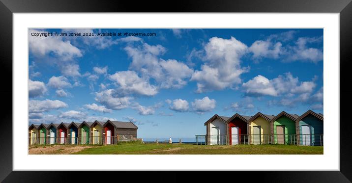 Blyth Beach Huts - Panorama Framed Mounted Print by Jim Jones