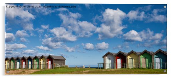 Blyth Beach Huts - Panorama Acrylic by Jim Jones