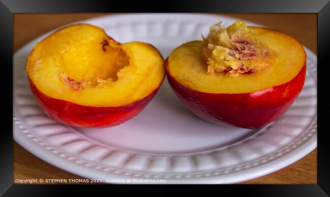 Nectarine On A Plate Framed Print by STEPHEN THOMAS