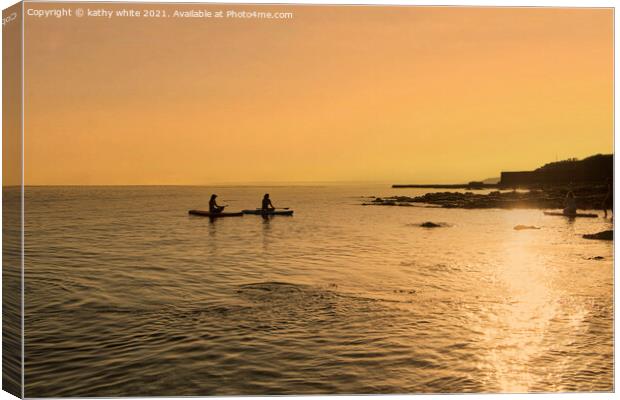 Porthleven sunst summer night,kayaking Canvas Print by kathy white