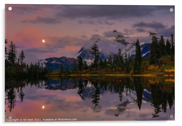 Bloodmoon rise over Picture lake Acrylic by Eti Reid