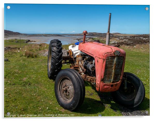 Old red Massey Fergusson Tractor, Colonsay Acrylic by Photimageon UK