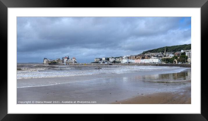 Weston-Super-mare prom and knightstone island Framed Mounted Print by Diana Mower